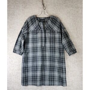 Kai-aakmann Wool Blend 1/4 Button Shift Dress Women M Gray Plaid Lined Retro EUC